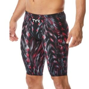 TYR Venzo Genesis Jammer Fina AS Men Sz 25 Swim Black Red Pattern Shorts NWOT